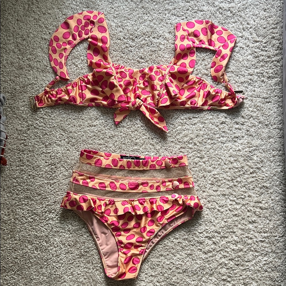 PatBO Pink and Tan Polka Dot Bikini